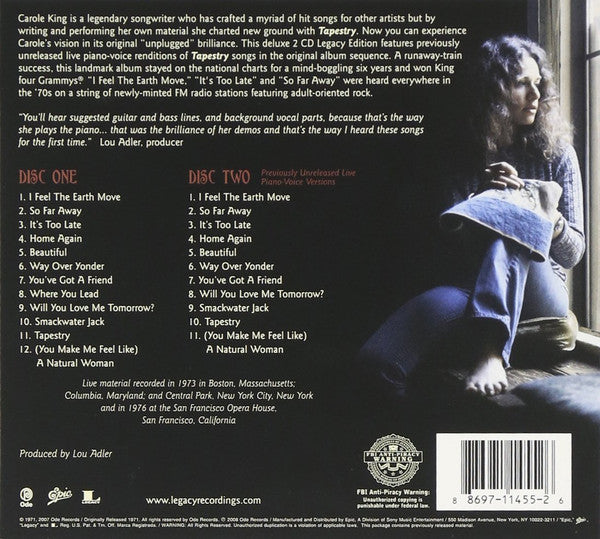 Image of Back Cover of 3734083E: 2xCD - CAROLE KING, Tapestry (Ode Records; 88697 11455 2, US , Double Digipak)   VG+/EX