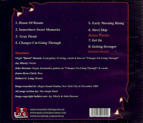 Image of Back Cover of 3734085E: CD - JUNGLE, The 1969 Demo Album (Red Lounge Records; RLR 096, Germany 2011, Jewel Case)   VG+/VG+