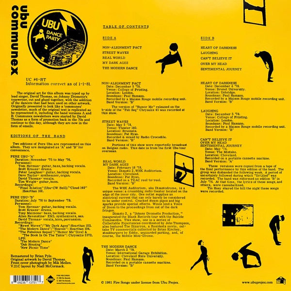 Image of Back Cover of 3714261C: LP - PERE UBU, 390 Degrees Of Simulated Stereo. V.21C Ubu Live: Volume One (Fire Records; FIRELP375, UK & Europe 2021 Reissue, Postcard, RSD, Yellow Vinyl) Corner crease to sleeve  VG/VG+