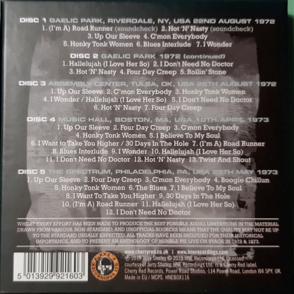 Image of Back Cover of 3714288C: 5xCD - HUMBLE PIE, Up Our Sleeve - Official Bootleg Box Set Vol.3 (HNE Recordings Ltd ; HNEBOX116, Europe 2019 Reissue, Box Set, A3 Poster Insert)   VG+/VG+