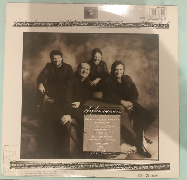 Image of Back Cover of LP - G+/G+ - WAYLON JENNINGS, WILLIE NELSON, JOHNNY CASH, KRIS KRISTOFFERSON, Highwayman 2 (CBS; 466652 1, UK 1990), Sleeve intact but worn, gold promo stamped. Plays with background noise on the run-ins/quiet bits.,  - 3016217C