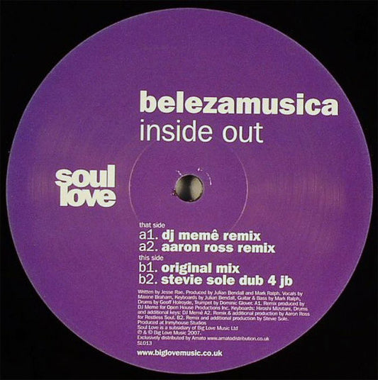 Image of Front Cover of 3744398S: 12" - BELEZAMUSICA, Inside Out (Soul Love; SL013, UK 2007) Light marks only.   /VG