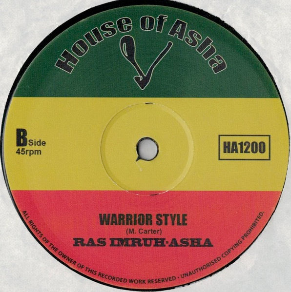 Image of Label Cover of 12" - EX/EX - RAS IMRUH-ASHA, Marshall / Warrior Style (House Of Asha; 0001, UK 2023 Reissue, Picture Sleeve), Autographed on label.,  - 3316382C