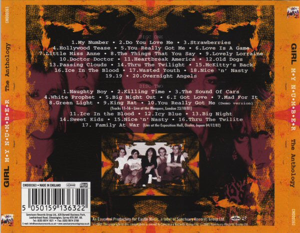 Image of Back Cover of 3754008S: CD - GIRL, My Number (The Anthology) (Sanctuary; CMDDD363, UK & Europe 2001)   VG+/VG+