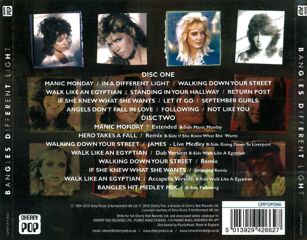 Image of Back Cover of 3754006S: 2xCD - BANGLES, Different Light (Cherry Pop ; CRPOPD66, UK 2010)   VG+/VG+