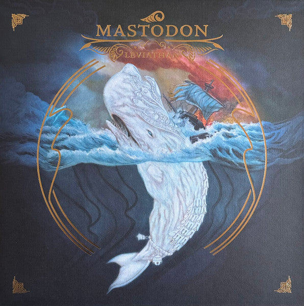 Image of Front Cover of 5134151E: LP - MASTODON, Leviathan (Relapse Records; RR6622-1, US 2024 Reissue, Insert, White, & Emerald Green Splatter vinyl, Gatefold jacket with gold foil stamping and a lyric insert sheet.)   NEW/NEW