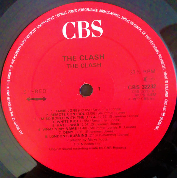 Image of Label Cover of LP - VG/VG - THE CLASH, The Clash (CBS Red Label; CBS 32232, UK 1987 Reissue, Nice Price Inner), Strong VG, Split Spine, Split Inner,  - 3726176E