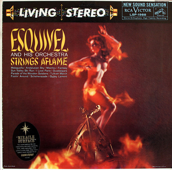 Image of Front Cover of 3824174E: LP - ESQUIVEL AND HIS ORCHESTRA, Strings Aflame (RCA Victor ; LSP-1988, US 1959, Stereo, Indianapolis Pressing) Very Strong VG, Company Inner  VG+/VG