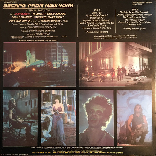 Image of Back Cover of LP - VG+/VG - JOHN CARPENTER AND ALAN HOWARTH, John Carpenter's Escape From New York (That's Entertainment Records; TER 1011, UK 1981, Damont Pressing), Strong VG,  - 2826211E
