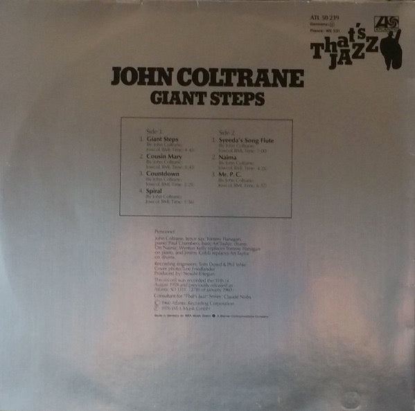 Image of Back Cover of LP - VG/VG+ - JOHN COLTRANE, Giant Steps (Atlantic; ATL 50 239, Germany Reissue, Gatefold, Label Variation, Not Die Cut), ,  - 4146061S