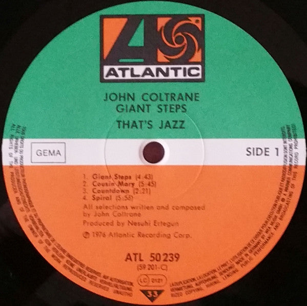Image of Label Cover of LP - VG/VG+ - JOHN COLTRANE, Giant Steps (Atlantic; ATL 50 239, Germany Reissue, Gatefold, Label Variation, Not Die Cut), ,  - 4146061S