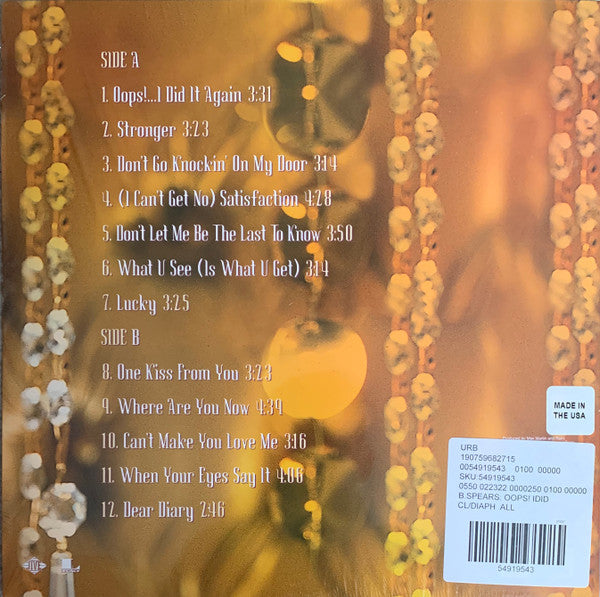 Image of Back Cover of 3824167E: LP - BRITNEY SPEARS, Oops!...I Did It Again (Jive ; 88985398991, US 2019, Inner, Clear Vinyl) Split Seam And Spine  VG/EX