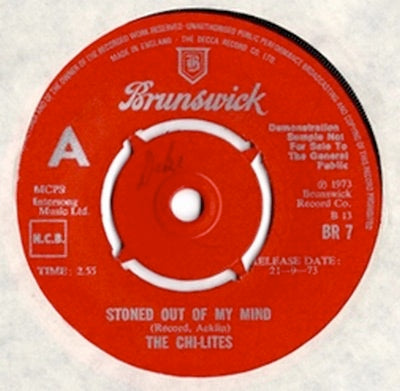 Image of Front Cover of 3814332C: 7" - THE CHI-LITES, Stoned Out Of My Mind / Someone Else's Arms (Brunswick; BR 7, UK 1973, Promo) Strong VG. Writing on label  /VG