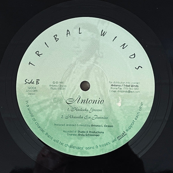 Image of Back Cover of 3824297E: 12" - ANTONIO, Azande 'Africa Nueva' / Kieleeks Groove / Rhumba En Paraiso (Tribal Winds; TW004, US 1999, Plain Sleeve)   /VG