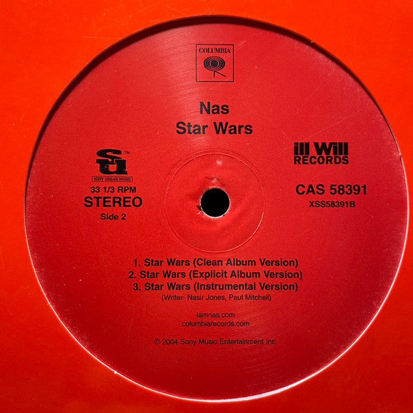 Image of Back Cover of 3824330E: 12" - NAS, On The Real / Star Wars (Columbia ; CAS 58391, US 2004, Promo, Plain Red Sleeve)   VG/VG+