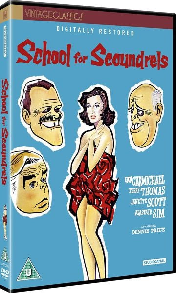 Image of Back Cover of 3834222E: DVD - ROBERT HAMER, School for Scoundrels (Studiocanal; 5055201828576, Europe 2015 Reissue, Ian Carmichael, Alastair Sim, Terry-Thomas, Janette Scott, (U), PAL)   VG+/VG+