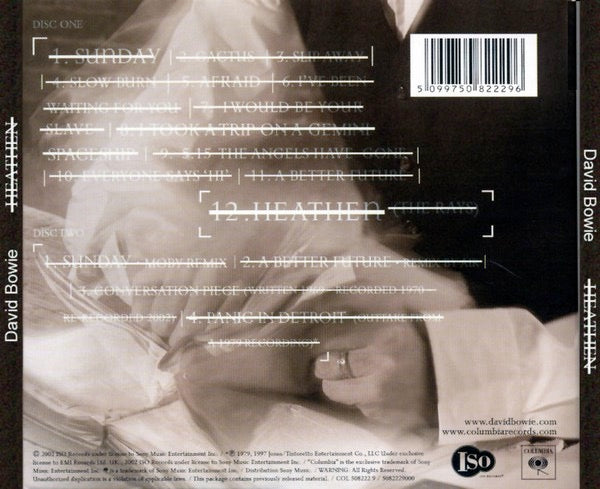 Image of Back Cover of 3814619C: 2xCD - DAVID BOWIE, Heathen (ISO Records; COL 508222 9, Europe 2002, Digipak, Booklet)   VG/VG+