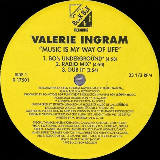 Image of Front Cover of 3824343E: 12" - VALERIE INGRAM, Music Is My Way Of Life (Black Box Records; 0-17501, US 1993, Plain Sleeve) Strong VG  /VG