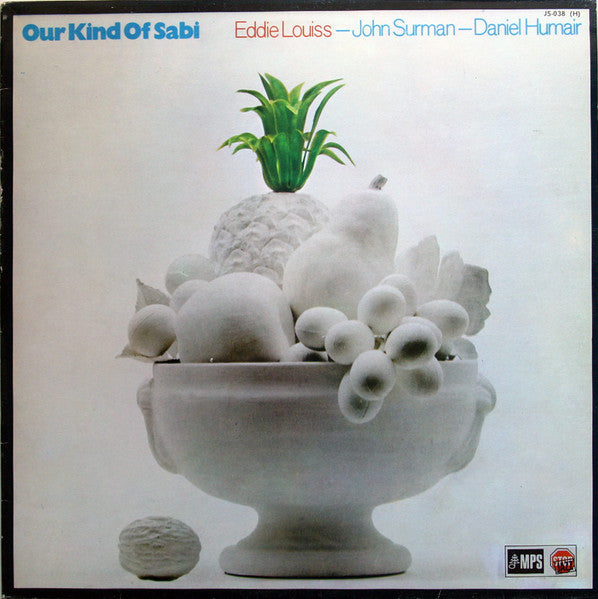Image of Front Cover of LP - G+/VG+ - EDDIE LOUISS � JOHN SURMAN � DANIEL HUMAIR, Our Kind Of Sabi (MPS Records; JS-038, Spain 1981 Reissue), Label variant. With label insert. Heavy edge wear and sticker damage on front of sleeve.,  - 4146212S
