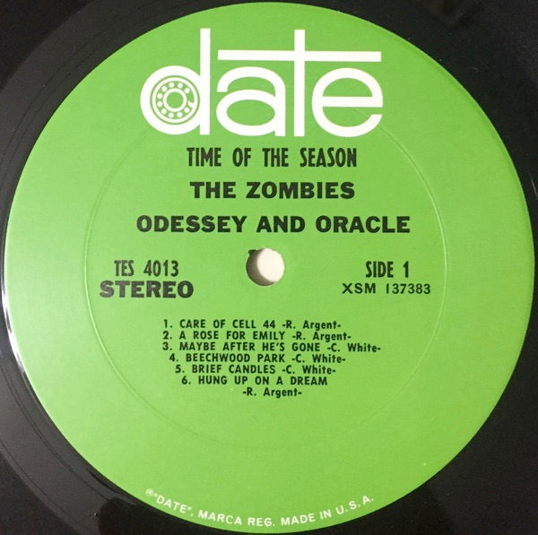 Image of Label of 3914014C: LP - THE ZOMBIES, Odessey And Oracle (Date; TES 4013, US 1969 Reissue, Stamped matrices ending '1C', 'A8' Etched in Runout) Light marks only, Sleeve has a large seam split and some light discolouration  G+/VG