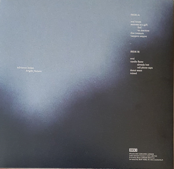 Image of Back Cover of LP - EX/EX - ADRIANNE LENKER, Bright Future (4AD; 4AD0649LP, Worldwide 2024, Inner & Insert), Opened Instore, Still In Stickered Shrinkwrap,  - 3546285S