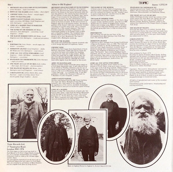 Image of Back Cover of 5124133E: LP - SHIRLEY COLLINS, Adieu To Old England (Topic Records ; 12TS238, UK 1977 Reissue, Textured Sleeve) Ring Wear  VG+/EX