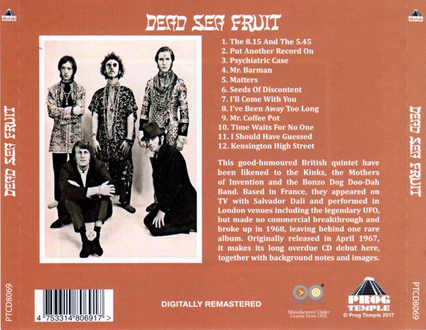 Image of Back Cover of 3934032E: CD - DEAD SEA FRUIT, Dead Sea Fruit (Prog Temple; PTCD8069, Cyprus 2017, Jewel Case)   VG+/VG+