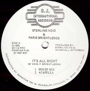 Image of Front Cover of 12" - /VG - STERLING VOID & PARIS BRIGHTLEDGE, It's All Right (DJ International; DJ902, US 1987), ,  - 3216190C