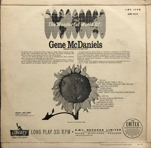 Image of Back Cover of 3924051E: LP - GENE MCDANIELS, The Wonderful World Of: Gene McDaniels (Liberty; lby 1179, UK 1963, Laminated Flipback Sleeve)   VG/VG