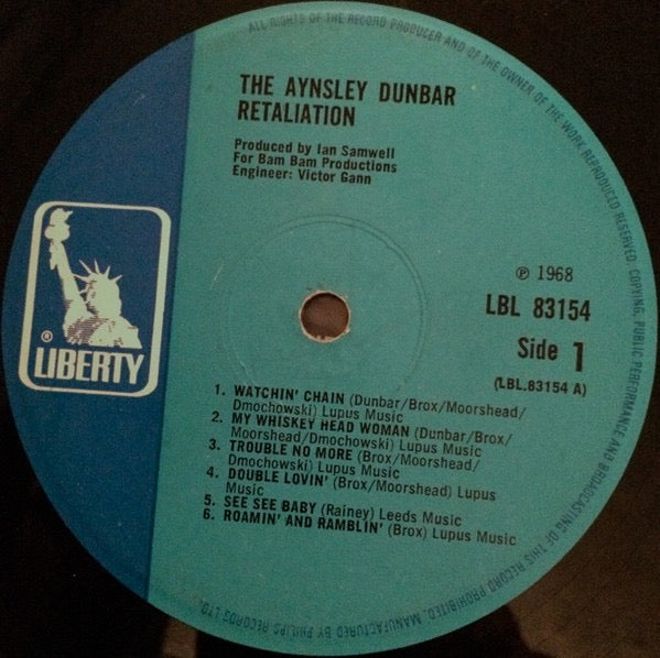 Image of Label Cover of LP - VG/VG - THE AYNSLEY DUNBAR RETALIATION, The Aynsley Dunbar Retaliation (Liberty Blue; LBL83154E, UK 1968, Laminated Sleeve, Mono), Tape Residue On Seams And Spine,  - 4226305E