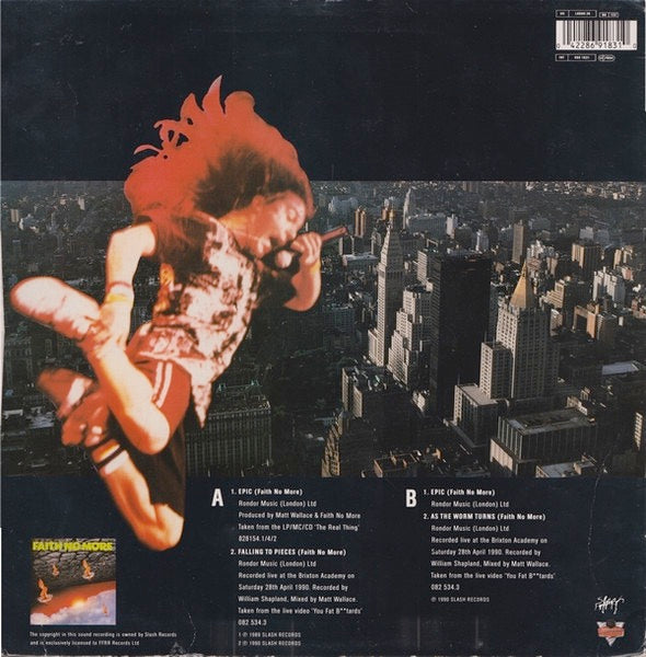 Image of Back Cover of 12" - VG/G+ - FAITH NO MORE, Epic (Slash; LASHX 26, UK 1990), ,  - 2616528C