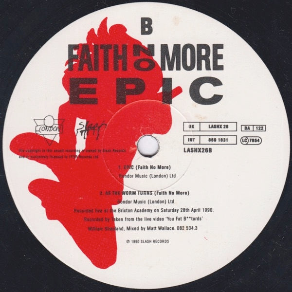 Image of Label Cover of 12" - VG/G+ - FAITH NO MORE, Epic (Slash; LASHX 26, UK 1990), ,  - 2616528C