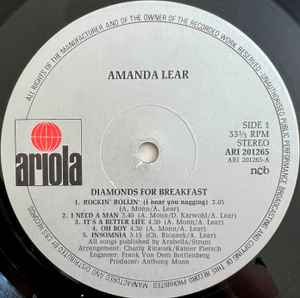 Image of Label Cover of 3924183E: LP - AMANDA LEAR, Diamonds For Breakfast (Ariola; 201 265-320, Sweden 1980, Picture sleeve) Lightest of marks. Slight wear to edge of sleeve.  VG/VG+