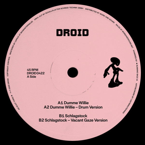 Image of Back Cover of 3924100E: 12" - AN IDJUT THING, Dumme Willie (Droid ; DROID 0422, UK 2022, Company Sleeve)   VG+/EX