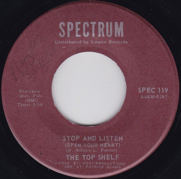 Image of Front Cover of 3914383C: 7" - THE TOP SHELF, Stop And Listen (Open Your Heart) / Let Them Keep On Talking (Spectrum Records; SPEC 119, US 1971, Plain Sleeve)   /VG