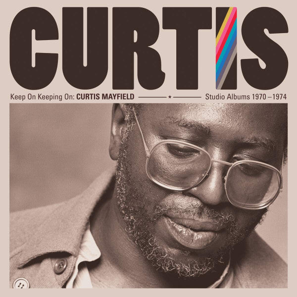 Image of Front Cover of 3735089E: 4xCD - CURTIS MAYFIELD, Keep On Keeping On: Curtis Mayfield Studio Albums 1970-1974 (Rhino Records; R2 573931, USA & Europe 2019, Box Set, 4 Gatefold Cover Replicas) Nice copy showing minimal sign of use.  VG+/VG+
