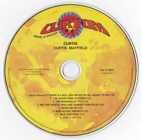 Image of Label Cover of 3735089E: 4xCD - CURTIS MAYFIELD, Keep On Keeping On: Curtis Mayfield Studio Albums 1970-1974 (Rhino Records; R2 573931, USA & Europe 2019, Box Set, 4 Gatefold Cover Replicas) Nice copy showing minimal sign of use.  VG+/VG+