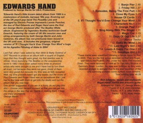 Image of Back Cover of 3934100E: CD - EDWARDS HAND, Edwards Hand (Grapefruit Records; CRSEG009, UK 2009, Jewel Case)   VG+/VG+