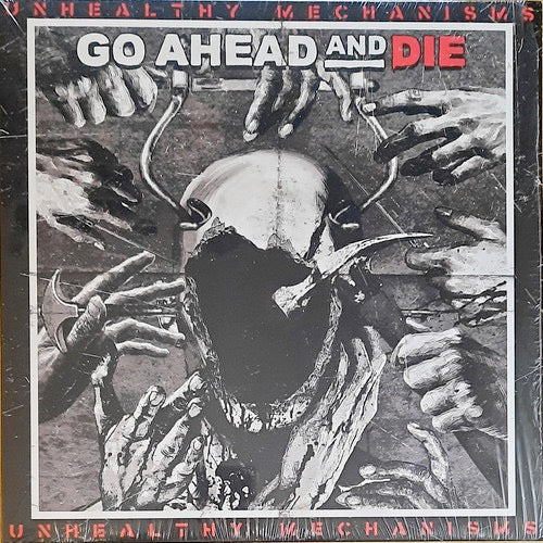 Image of Front Cover of 3914498C: LP - GO AHEAD AND DIE, Unhealthy Mechanisms (Nuclear Blast Records; NBR 7012, Europe 2023, Insert, White and Black Splatter Vinyl) Opened Instore  VG+/VG+