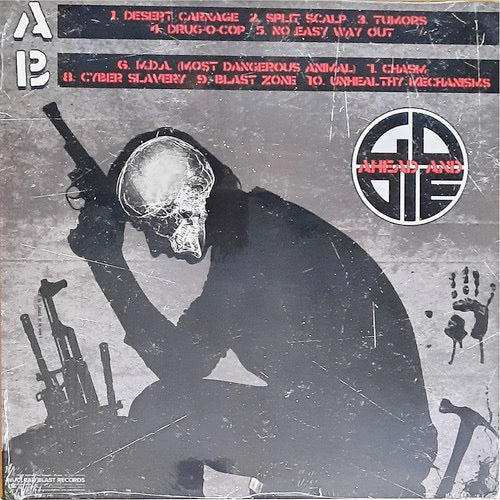 Image of Back Cover of 3914498C: LP - GO AHEAD AND DIE, Unhealthy Mechanisms (Nuclear Blast Records; NBR 7012, Europe 2023, Insert, White and Black Splatter Vinyl) Opened Instore  VG+/VG+