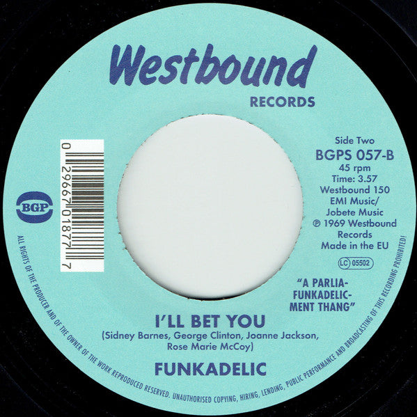 Image of Back Cover of 3954087S: 7" - FUNKADELIC, Can't Shake It Loose / I'll Bet You (BGP Records; BGPS 057, UK 2017)   /VG+