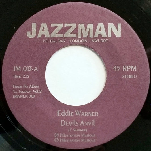 Image of Front Cover of 3914522C: 7" - EDDIE WARNER, Devil's Anvil / Poppy Fiddles (Jazzman; JM.013, UK 2000)   /VG+