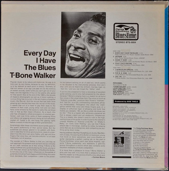 Image of Back Cover of 3914573C: LP - T-BONE WALKER, Every Day I Have The Blues (Bluestime; BTS-9004, US 1969, Stereo) Sleeve has some light wear at corners and edges. Discolouration along opening on both sides  VG+/VG