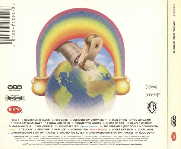 Image of Back Cover of 3914593C: CD - GRATEFUL DEAD*, Europe '72 (Rhino Records; 8122-74399-2, Europe 2003 Reissue, Double Digipak)   VG+/VG+