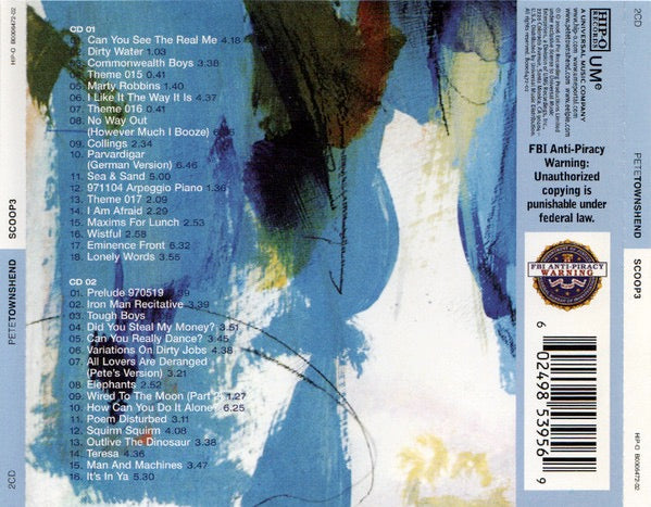 Image of Back Cover of 3914594C: 2xCD - PETE TOWNSHEND, Scoop 3 (Hip-O Records; B0006472-02, US 2006 Reissue, Double CD Case)   VG+/VG+