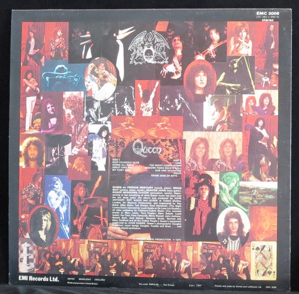 Image of Back Cover of LP - G+/VG - QUEEN, Queen (EMI; EMC 3006, UK 1973, Dick James credit on Side 1.), Ring Wear, Tape On Sleeve Corners,  - 1526187E