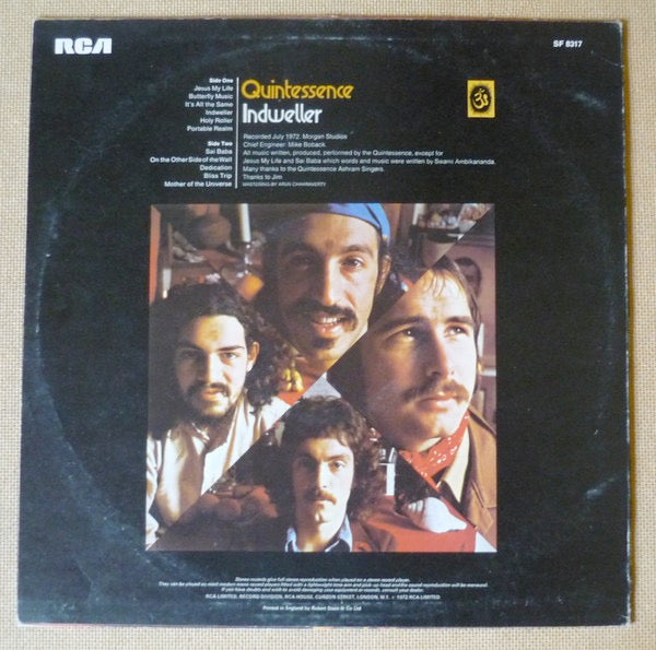 Image of Back Cover of 4214017C: LP - QUINTESSENCE, Indweller (RCA; SF8317, UK 1972)   VG/VG