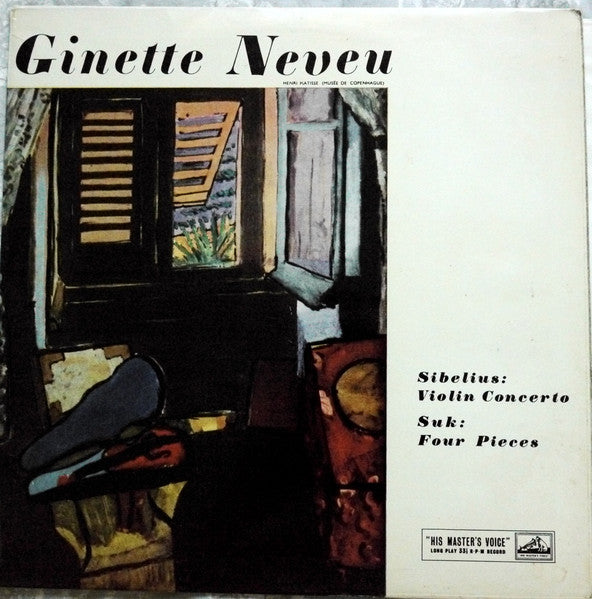 Image of Front Cover of 4024001E: LP - GINETTE NEVEU, Sibelius: Violin Concerto, Suk: Four Pieces (HMV Red and Gold, Semi-Circular Nipper Box; ALP 1479, UK 1957, Laminated Straight Flipback Sleeve) Strong VG, Light Marks, Minor Ring and Edge Wear  VG/VG