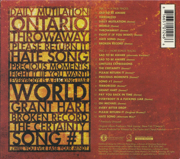 Image of Back Cover of 4054016S: 2xCD - THE POSIES, Amazing Disgrace (Omnivore Recordings; OVCD-307, US 2018, Triple Gatefold, Booklet)   EX/M