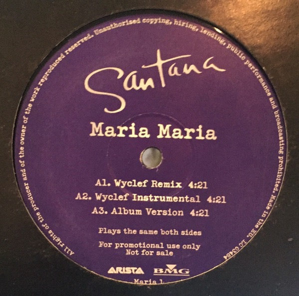 Image of Front Cover of 4014036C: 12" - SANTANA, WYCLEF, Maria Maria (Remixes) (Arista; MARIA 1, UK , Promo)   /VG